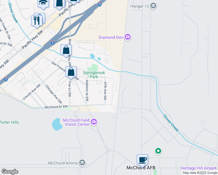 map of restaurants, bars, coffee shops, grocery stores, and more near 12903 47th Avenue Southwest in Lakewood