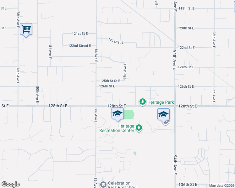 map of restaurants, bars, coffee shops, grocery stores, and more near 8808 125th Street Court East in Puyallup