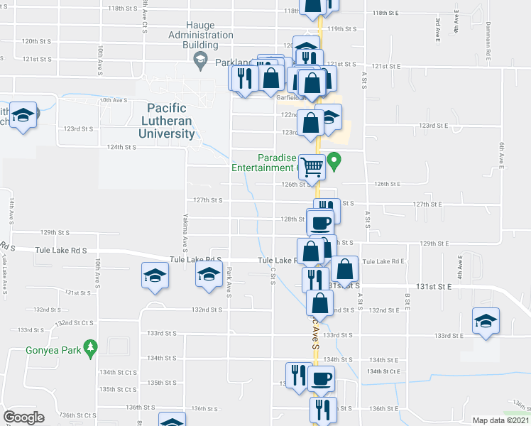 map of restaurants, bars, coffee shops, grocery stores, and more near 401 127th Street South in Tacoma