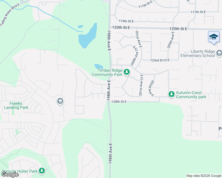 map of restaurants, bars, coffee shops, grocery stores, and more near 19808 126th Street Court East in Bonney Lake
