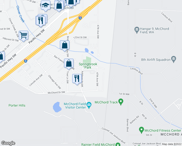 map of restaurants, bars, coffee shops, grocery stores, and more near 12702-1271 Addison Street Southwest in Lakewood