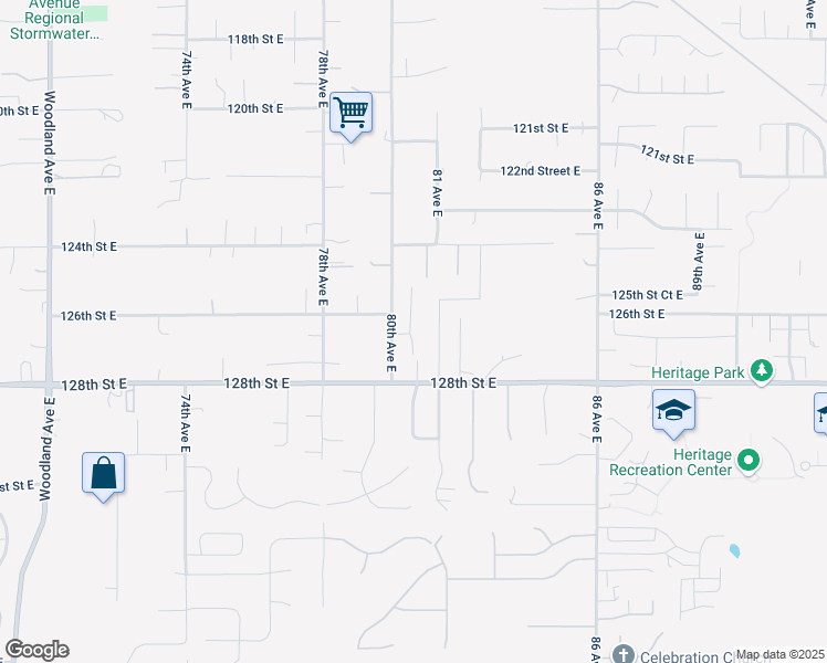 map of restaurants, bars, coffee shops, grocery stores, and more near 12615 80th Avct East in Puyallup