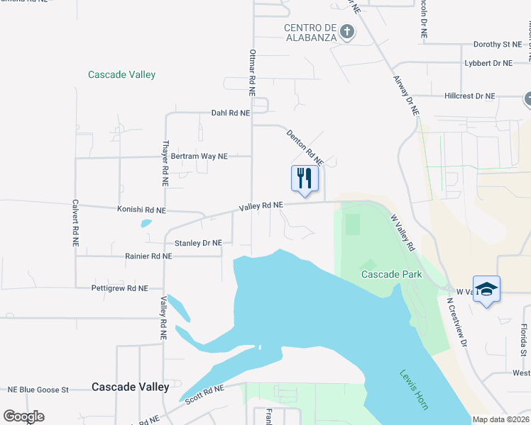 map of restaurants, bars, coffee shops, grocery stores, and more near 8037 Valley Road Northeast in Moses Lake