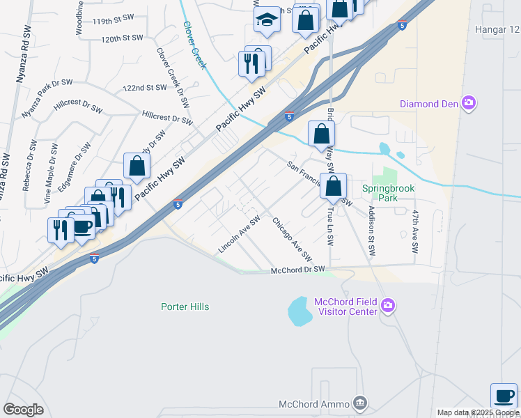 map of restaurants, bars, coffee shops, grocery stores, and more near 5402 Chicago Avenue Southwest in Lakewood