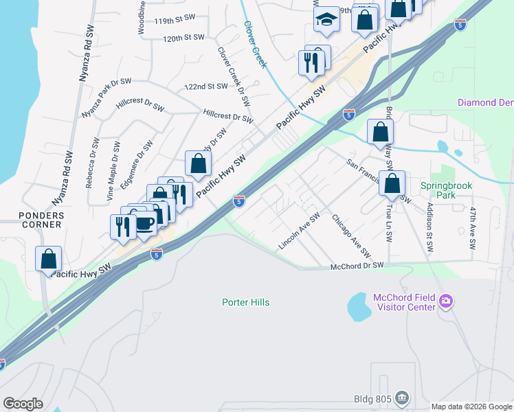 map of restaurants, bars, coffee shops, grocery stores, and more near 5628 Boston Avenue Southwest in Lakewood