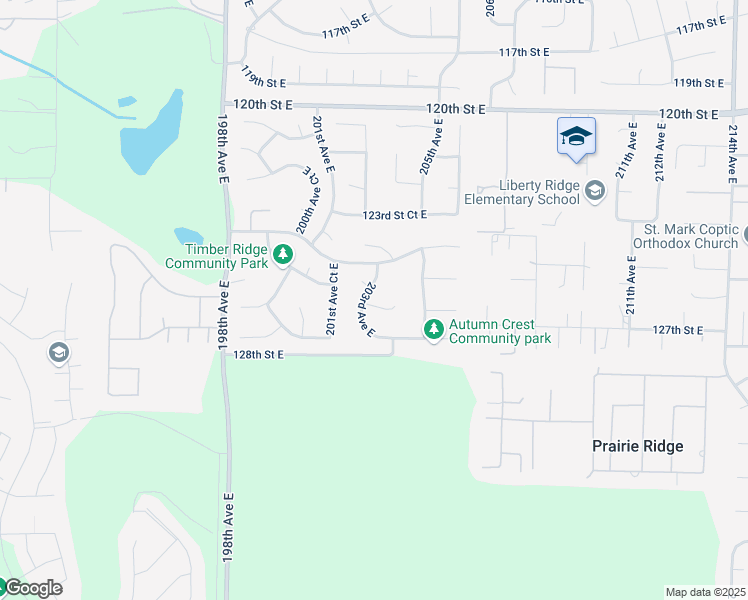 map of restaurants, bars, coffee shops, grocery stores, and more near 20301 126th Street Court East in Sumner