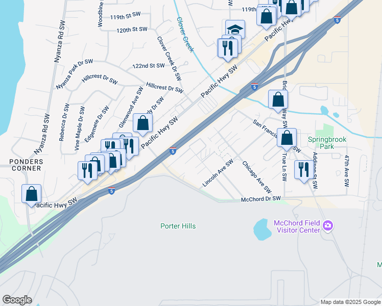 map of restaurants, bars, coffee shops, grocery stores, and more near 5632 Boston Avenue Southwest in Lakewood