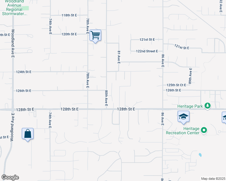 map of restaurants, bars, coffee shops, grocery stores, and more near 12615 80th Avct East in Puyallup