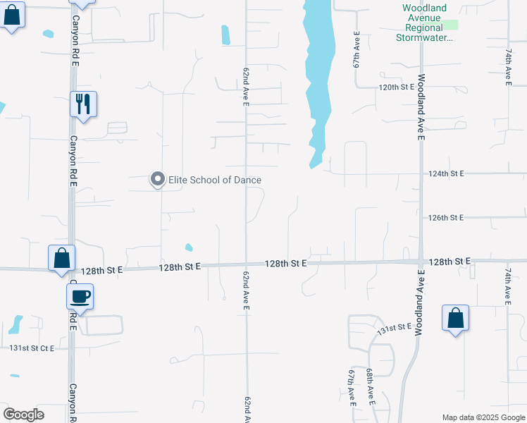 map of restaurants, bars, coffee shops, grocery stores, and more near 12513 63rd Avenue East in Puyallup
