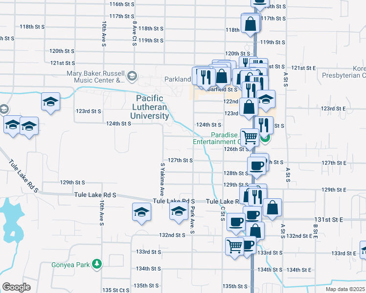 map of restaurants, bars, coffee shops, grocery stores, and more near in Tacoma