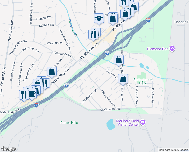 map of restaurants, bars, coffee shops, grocery stores, and more near 5501 Chicago Avenue Southwest in Lakewood