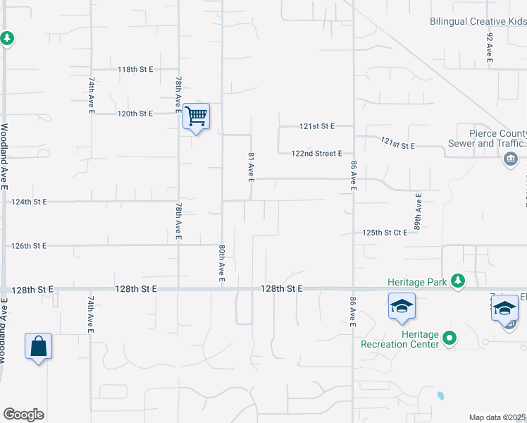 map of restaurants, bars, coffee shops, grocery stores, and more near 12408 82nd Avenue East in Puyallup