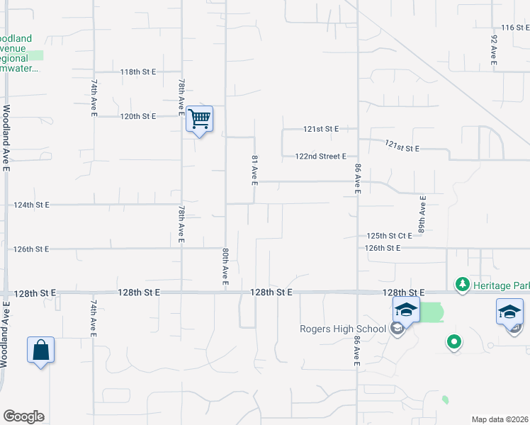 map of restaurants, bars, coffee shops, grocery stores, and more near 12408 82nd Avenue East in Puyallup