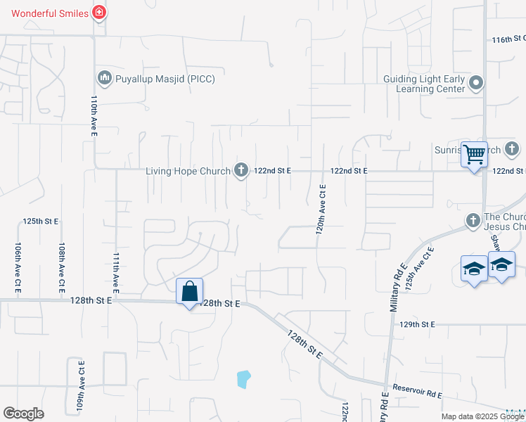 map of restaurants, bars, coffee shops, grocery stores, and more near 11719 124th Street East in Puyallup