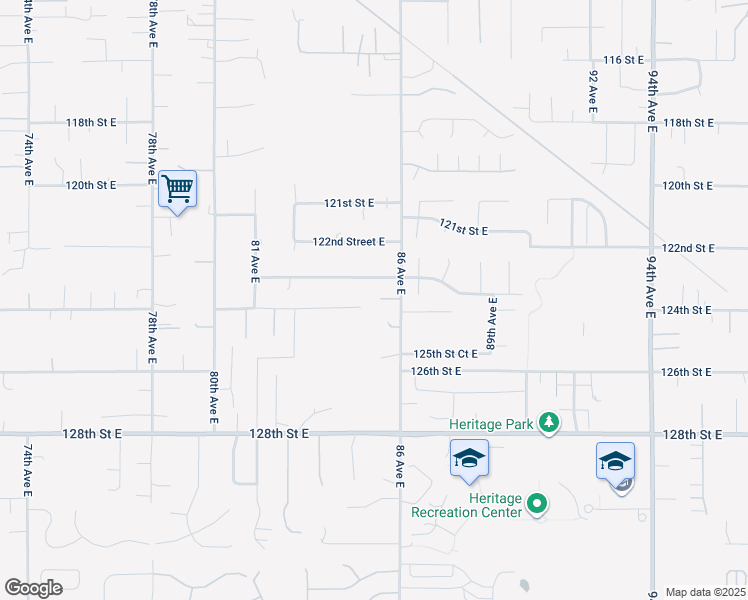 map of restaurants, bars, coffee shops, grocery stores, and more near 8508 124th Street Court East in Puyallup