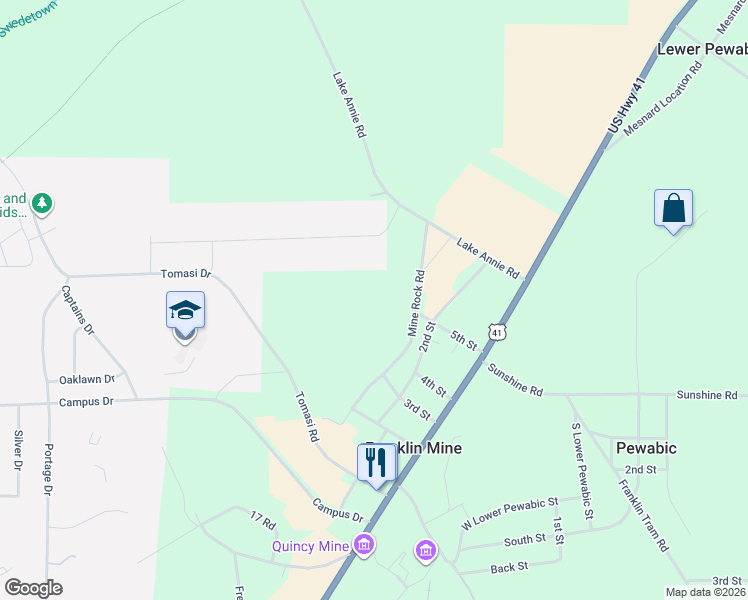 map of restaurants, bars, coffee shops, grocery stores, and more near 50233 Mine Rock Road in Hancock
