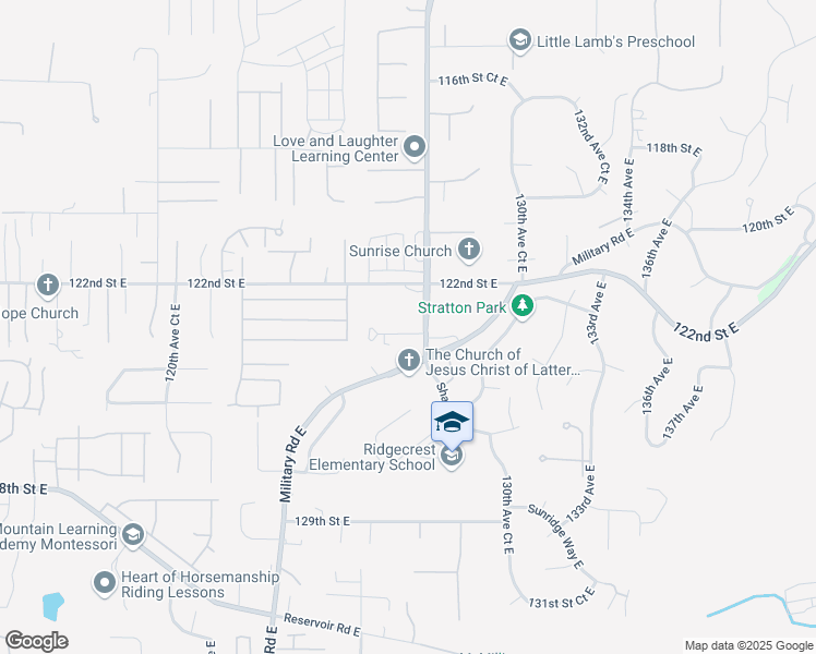 map of restaurants, bars, coffee shops, grocery stores, and more near 12214 Shaw Road East in Puyallup