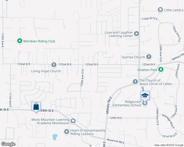 map of restaurants, bars, coffee shops, grocery stores, and more near 12124 122nd Street East in Puyallup