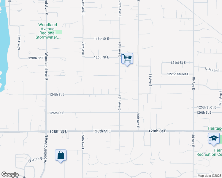 map of restaurants, bars, coffee shops, grocery stores, and more near 12217 78th Avenue East in Puyallup