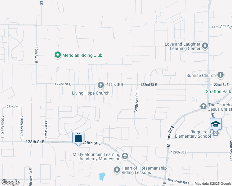map of restaurants, bars, coffee shops, grocery stores, and more near 12226 118th Avenue Court East in Puyallup