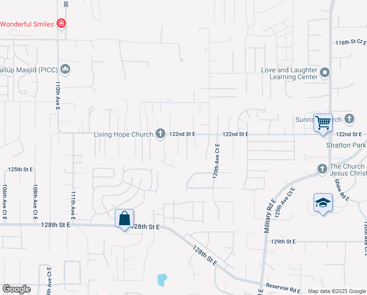 map of restaurants, bars, coffee shops, grocery stores, and more near 11818 122nd Street East in Puyallup