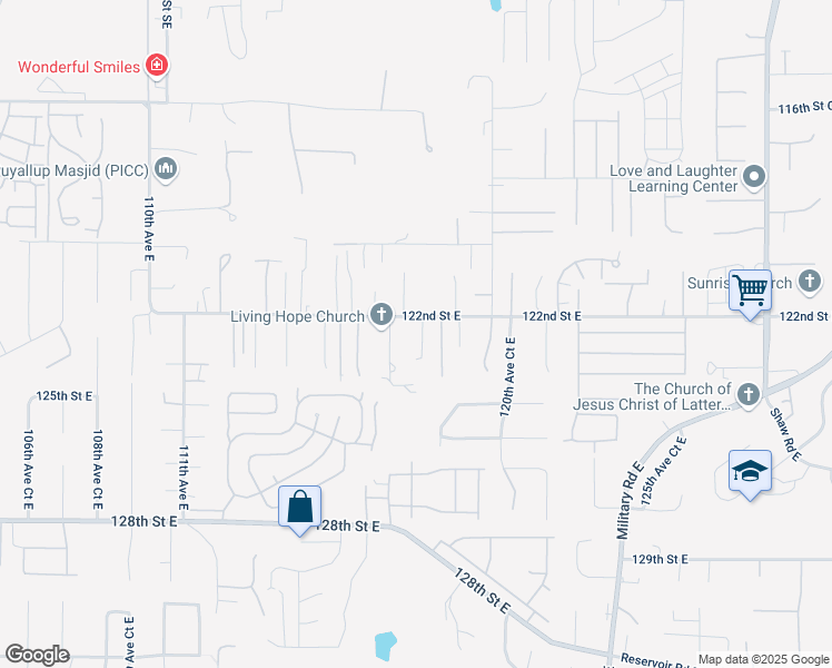 map of restaurants, bars, coffee shops, grocery stores, and more near 12211 117th Avenue East in Puyallup
