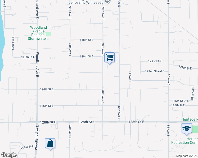 map of restaurants, bars, coffee shops, grocery stores, and more near 12217 78th Avenue East in Puyallup