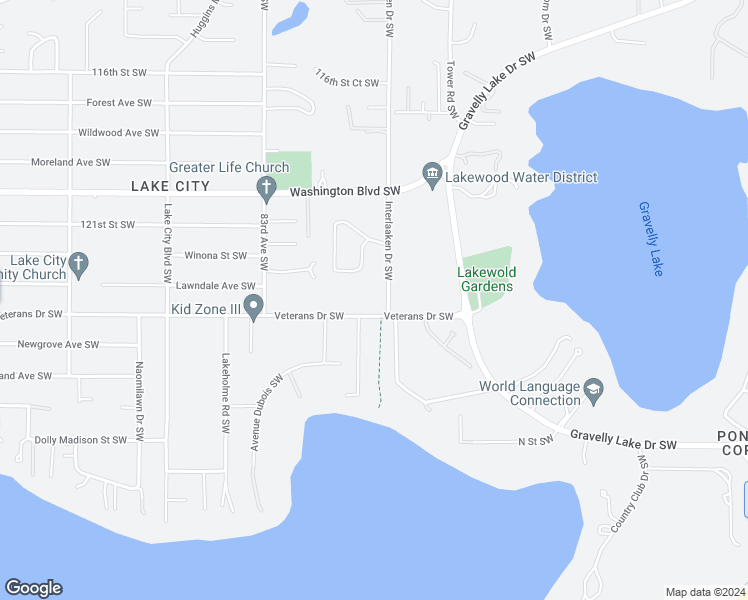 map of restaurants, bars, coffee shops, grocery stores, and more near 12310 Interlaaken Drive Southwest in Lakewood