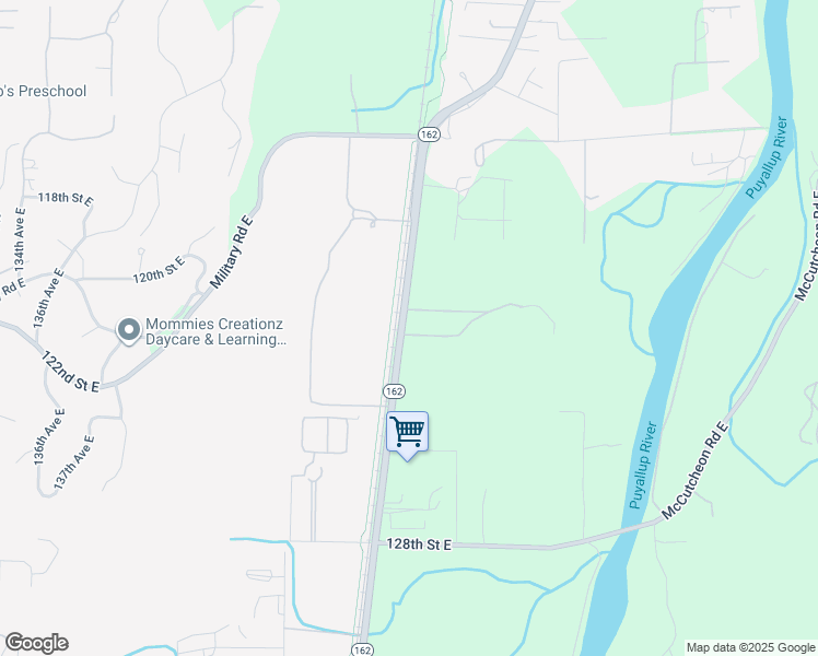 map of restaurants, bars, coffee shops, grocery stores, and more near 14722 122nd Street East in Puyallup