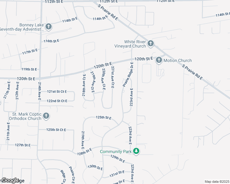 map of restaurants, bars, coffee shops, grocery stores, and more near 12016 221st Avenue Court East in Sumner