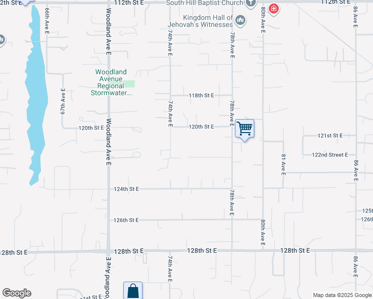 map of restaurants, bars, coffee shops, grocery stores, and more near 7415 122nd Street Court East in Puyallup