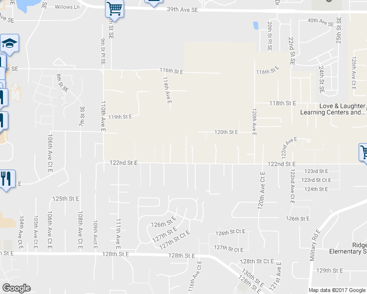 map of restaurants, bars, coffee shops, grocery stores, and more near 12024 115th Avenue Court East in Puyallup