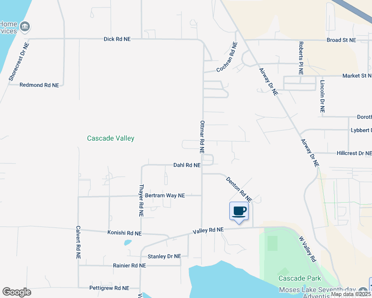 map of restaurants, bars, coffee shops, grocery stores, and more near 4056 Ottmar Road Northeast in Moses Lake