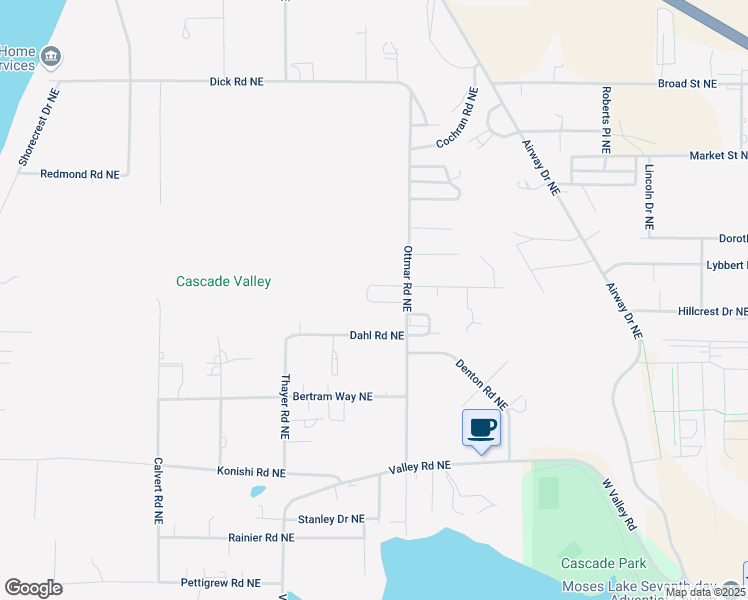 map of restaurants, bars, coffee shops, grocery stores, and more near 4056 Ottmar Road Northeast in Moses Lake