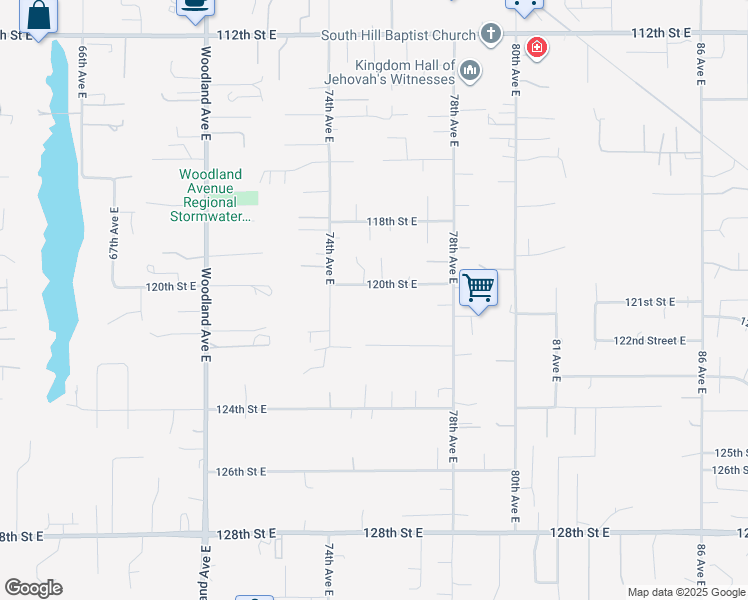 map of restaurants, bars, coffee shops, grocery stores, and more near 7415 122nd Street Court East in Puyallup