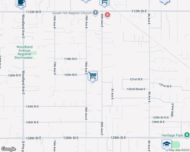 map of restaurants, bars, coffee shops, grocery stores, and more near in Puyallup