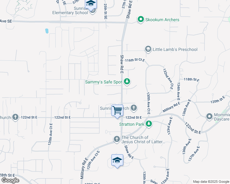 map of restaurants, bars, coffee shops, grocery stores, and more near 12718 118th Street Court East in Puyallup
