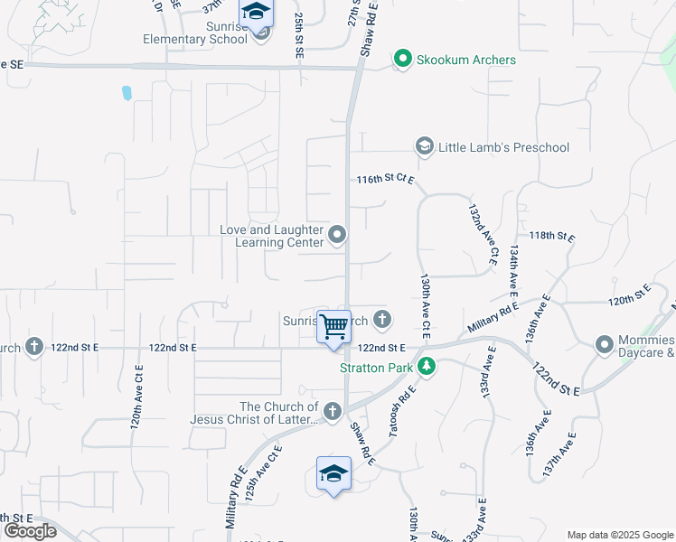 map of restaurants, bars, coffee shops, grocery stores, and more near 12718 118th Street Court East in Puyallup
