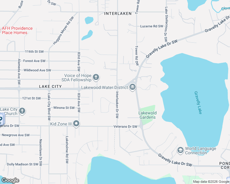 map of restaurants, bars, coffee shops, grocery stores, and more near 12016 Interlaaken Drive Southwest in Lakewood