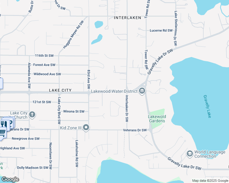 map of restaurants, bars, coffee shops, grocery stores, and more near 8019 Shadywood Lane Southwest in Tacoma