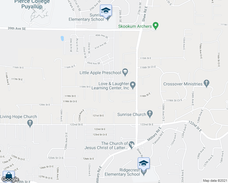 map of restaurants, bars, coffee shops, grocery stores, and more near 12303 118th St Ct E in Puyallup