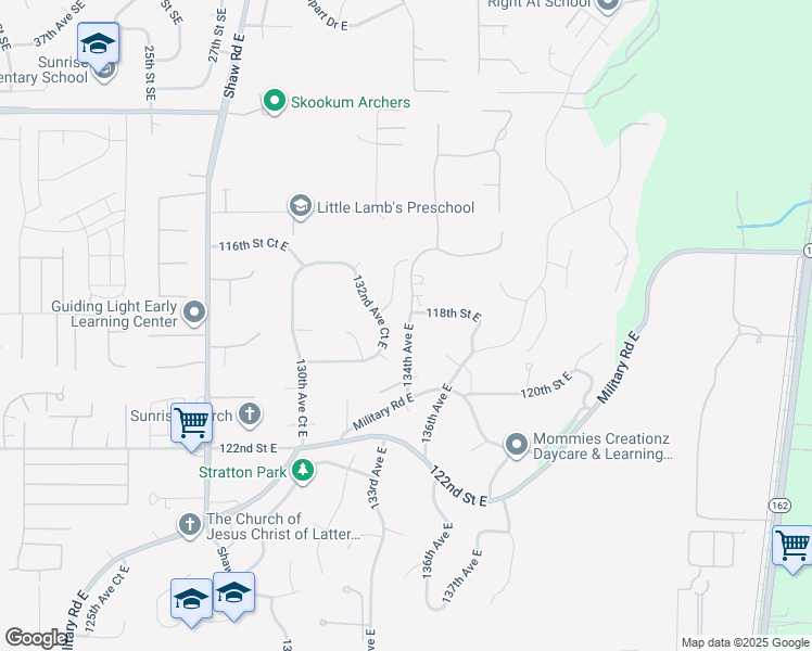 map of restaurants, bars, coffee shops, grocery stores, and more near in Puyallup