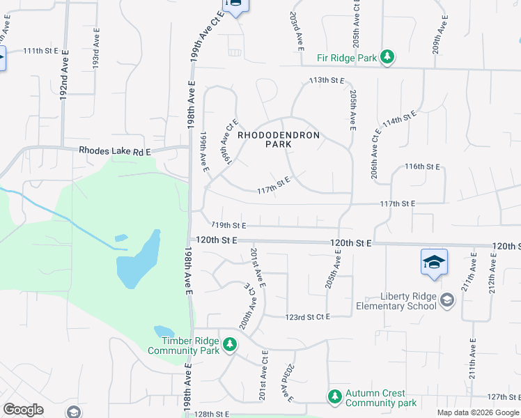 map of restaurants, bars, coffee shops, grocery stores, and more near 11801 201st Avenue East in Sumner