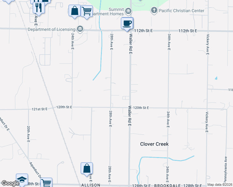 map of restaurants, bars, coffee shops, grocery stores, and more near 11819 28th Avenue East in Tacoma
