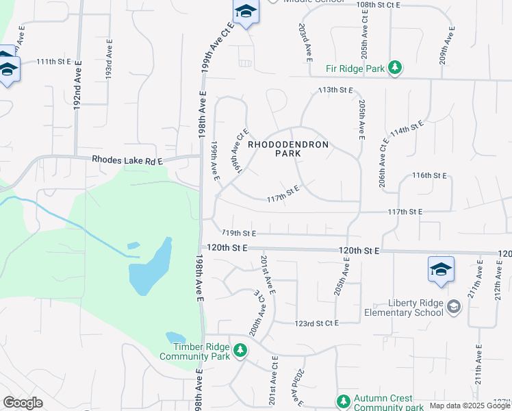 map of restaurants, bars, coffee shops, grocery stores, and more near 20008 117th Street East in Sumner