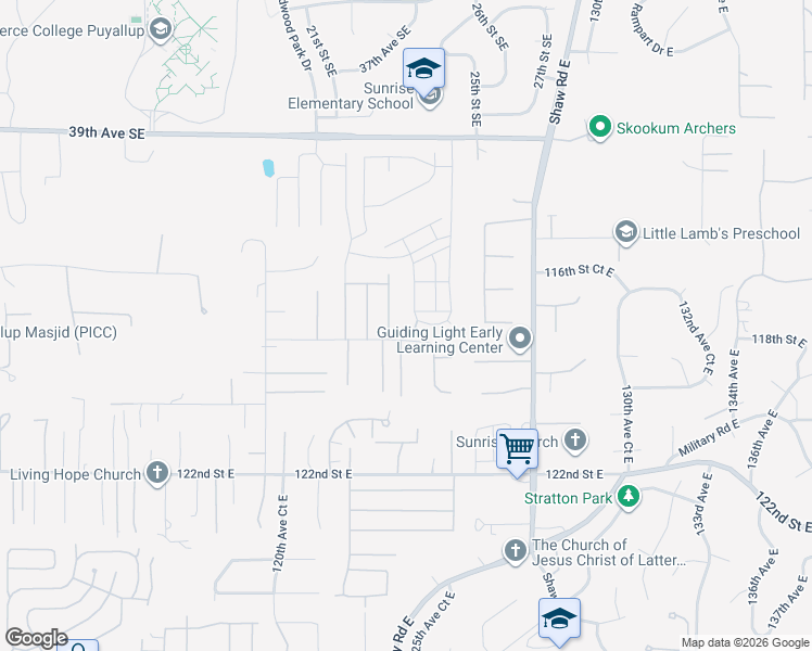 map of restaurants, bars, coffee shops, grocery stores, and more near 4524 24th Street Southeast in Puyallup