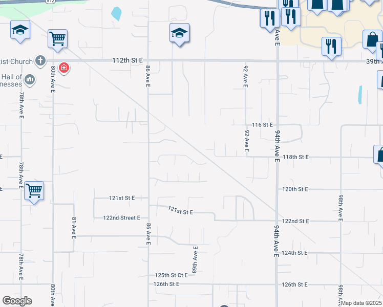 map of restaurants, bars, coffee shops, grocery stores, and more near 8819 118th Street East in Puyallup