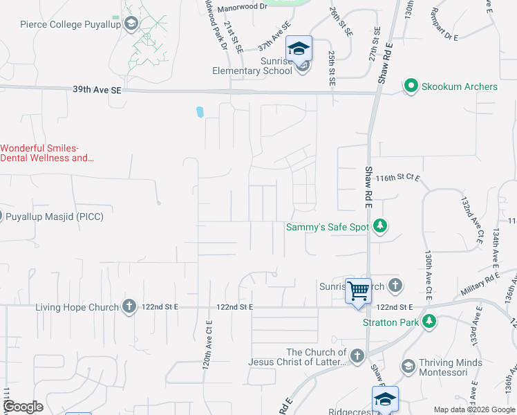 map of restaurants, bars, coffee shops, grocery stores, and more near 11710 123rd Avenue East in Puyallup