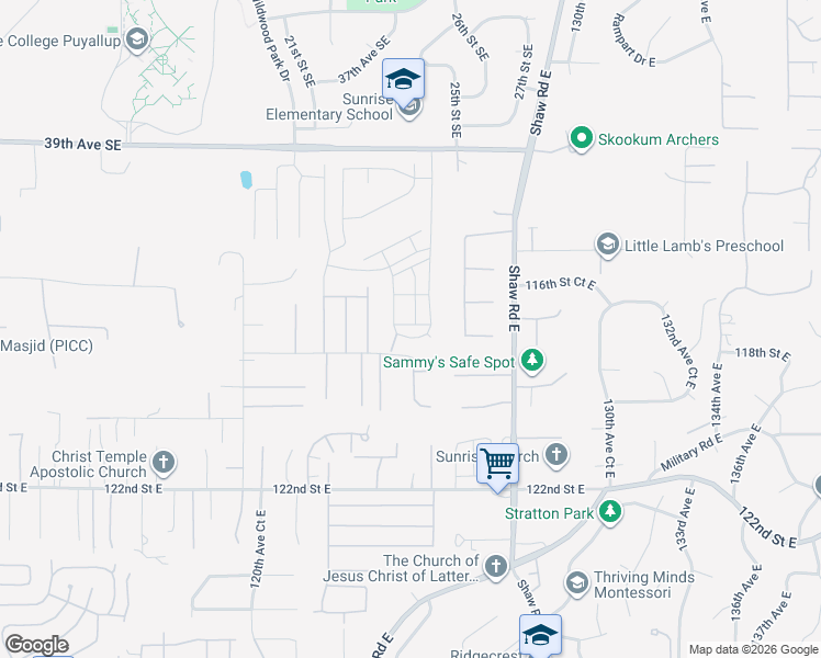 map of restaurants, bars, coffee shops, grocery stores, and more near 2415 46th Avenue Southeast in Puyallup