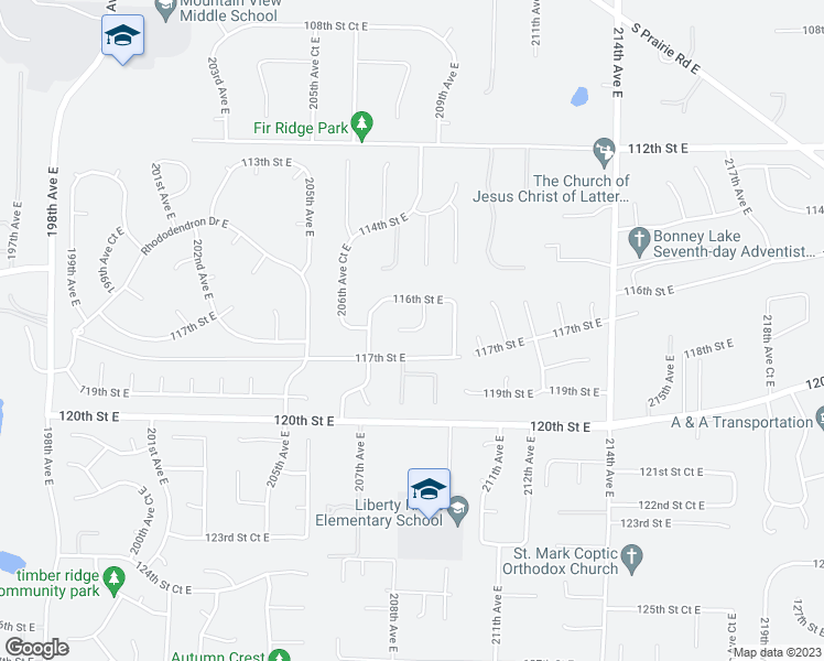 map of restaurants, bars, coffee shops, grocery stores, and more near 11623 208th Avenue Court East in Bonney Lake